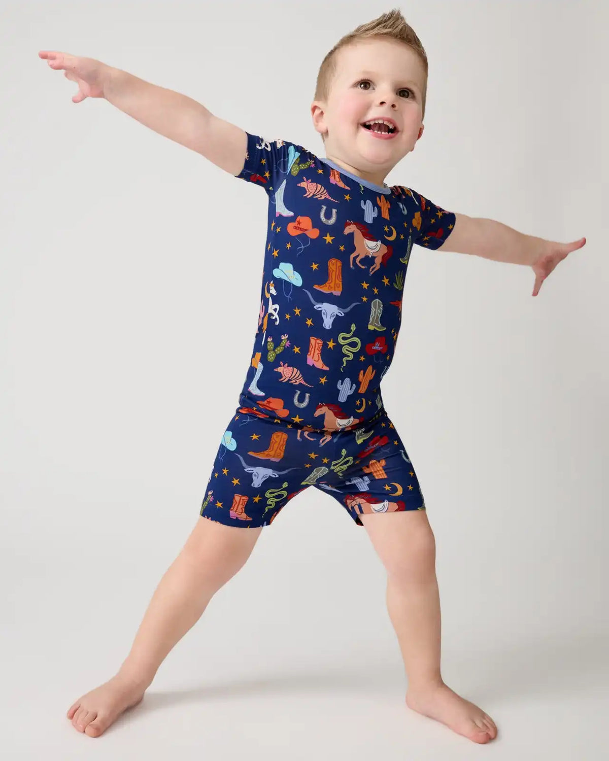 Blue Rancher Roundup Two-Piece Short Sleeve & Shorts Pajama Set