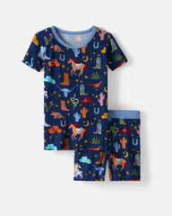 Blue Rancher Roundup Two-Piece Short Sleeve & Shorts Pajama Set