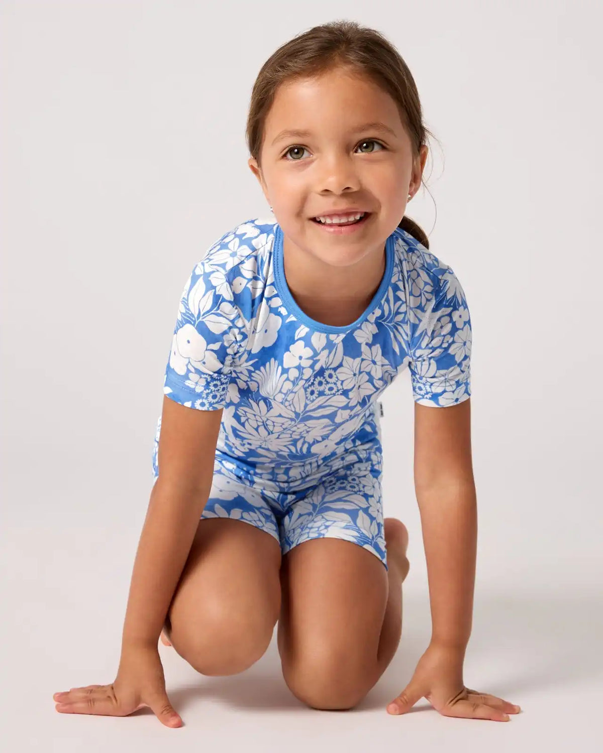 Azure Garden Two-Piece Short Sleeve & Shorts Pajama Set