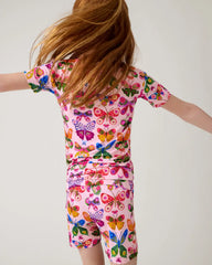 Flutter Garden Two-Piece Short Sleeve & Shorts Pajama Set
