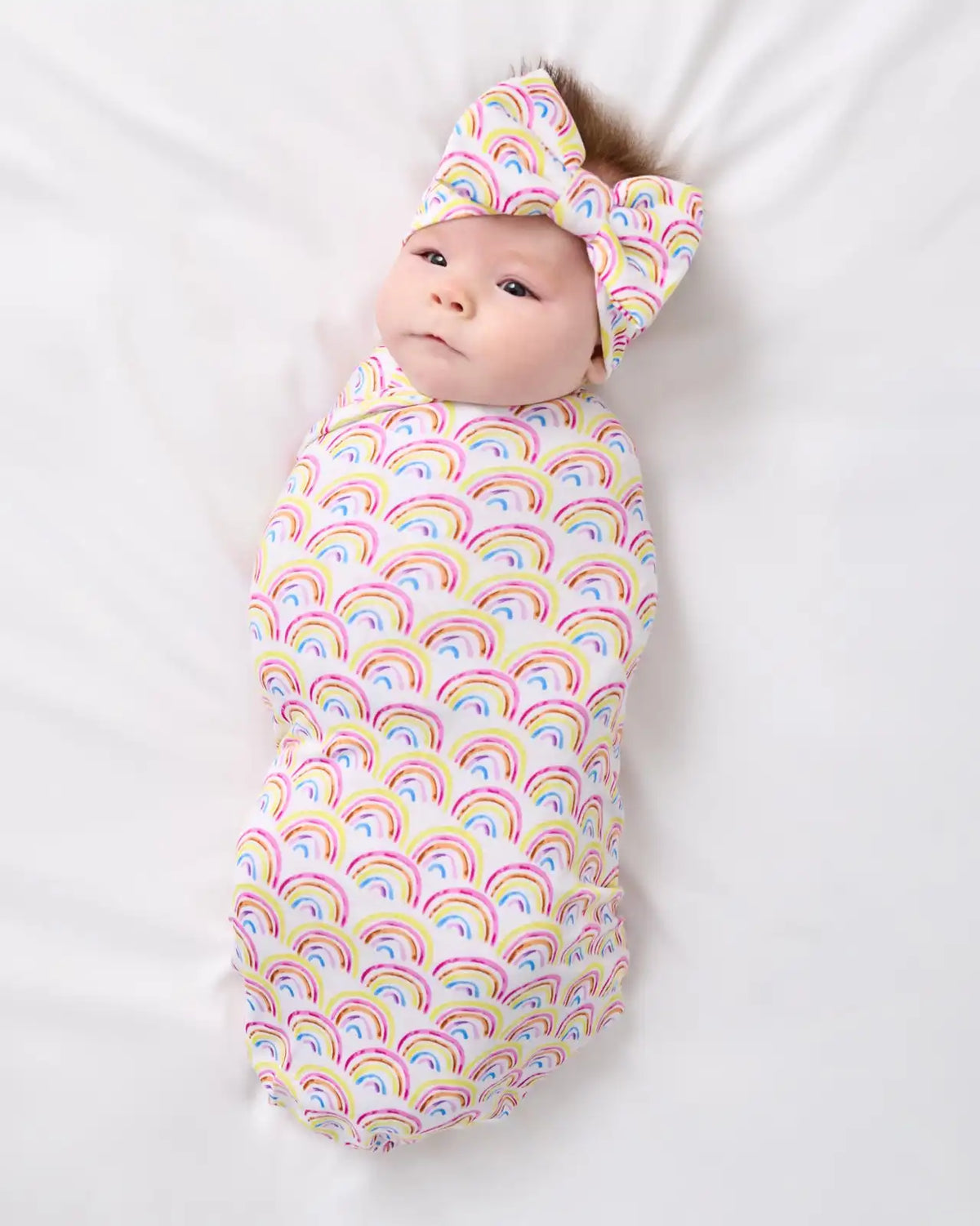 Pastel Rainbows Swaddle & Luxe Bow Headband Set
