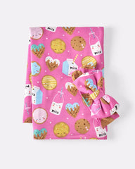 Pink Cookies & Milk Swaddle & Luxe Bow Headband Set