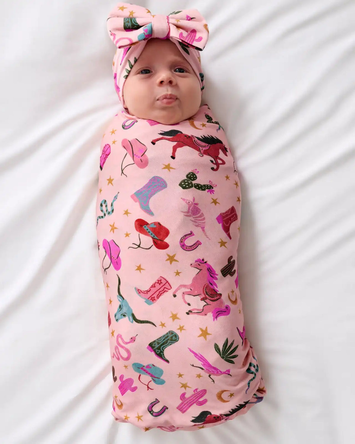 Pink Rancher Roundup Swaddle & Luxe Bow Headband Set