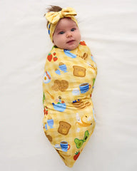 Breakfast Bunch Swaddle & Luxe Bow Headband Set