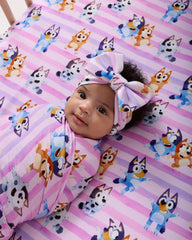 Bluey Dance All Day Pink Swaddle & Luxe Bow Headband Set