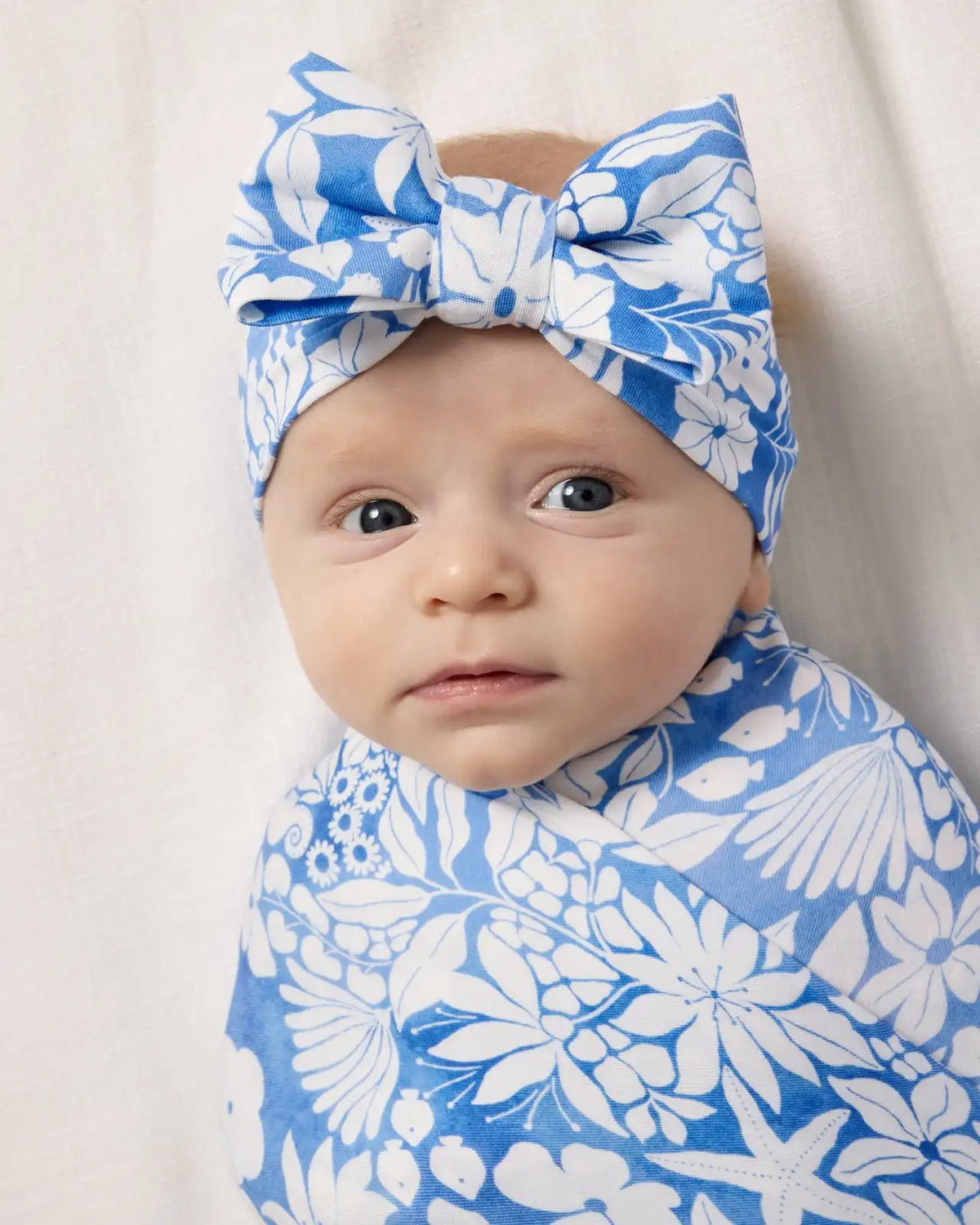 Azure Garden Swaddle & Luxe Bow Headband Set