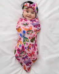 Flutter Garden Swaddle & Luxe Bow Headband Set