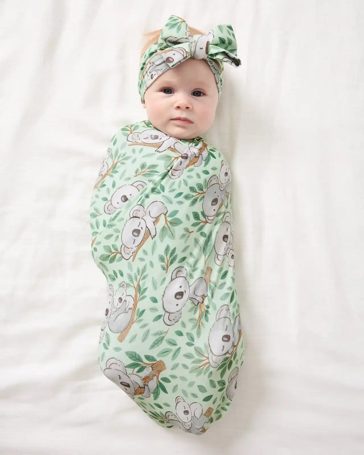 Koala Cuddles Swaddle & Luxe Bow Headband Set