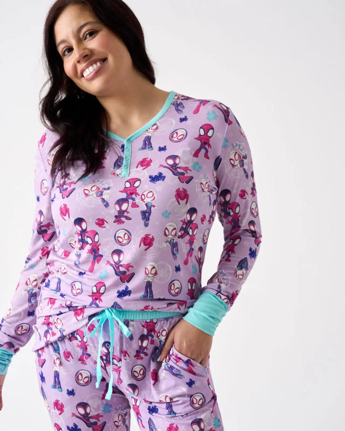 Spidey & His Amazing Friends Purple Tiny Webs Women's Long Sleeve Pajama Top