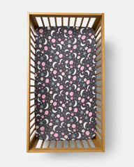 Pink To the Moon & Back Fitted Crib Sheet