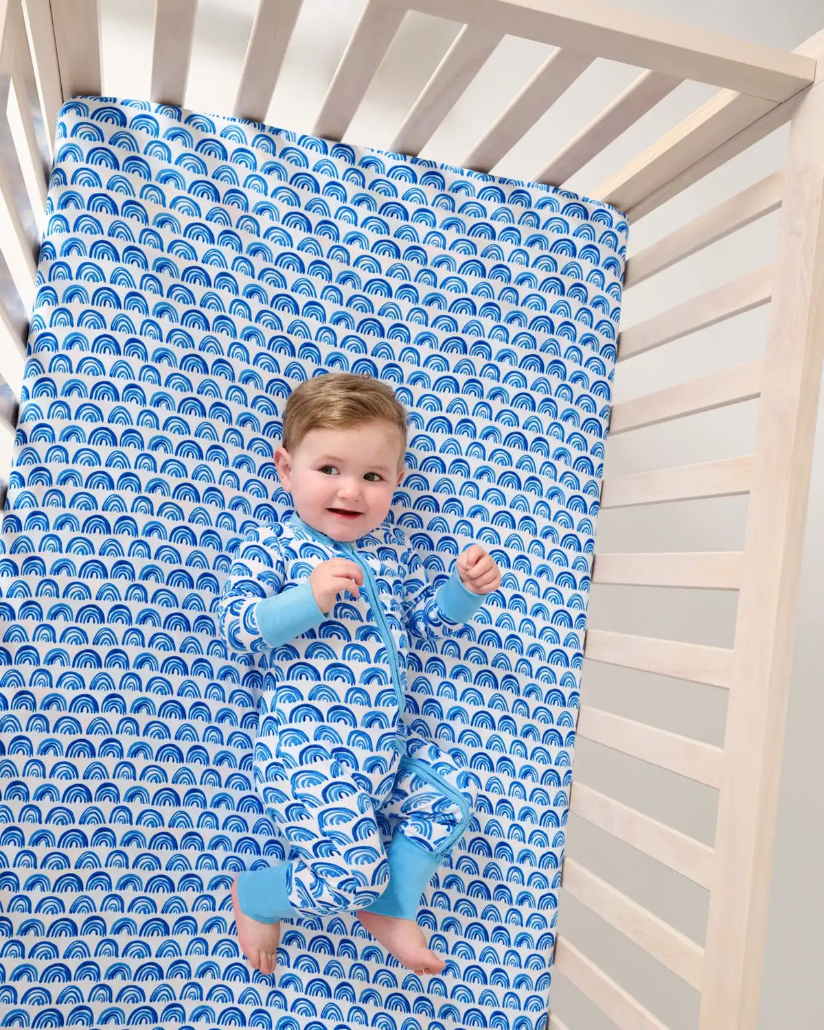 Blue Rainbows Fitted Crib Sheet