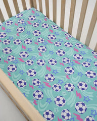 Aqua Soccer Stars Fitted Crib Sheet