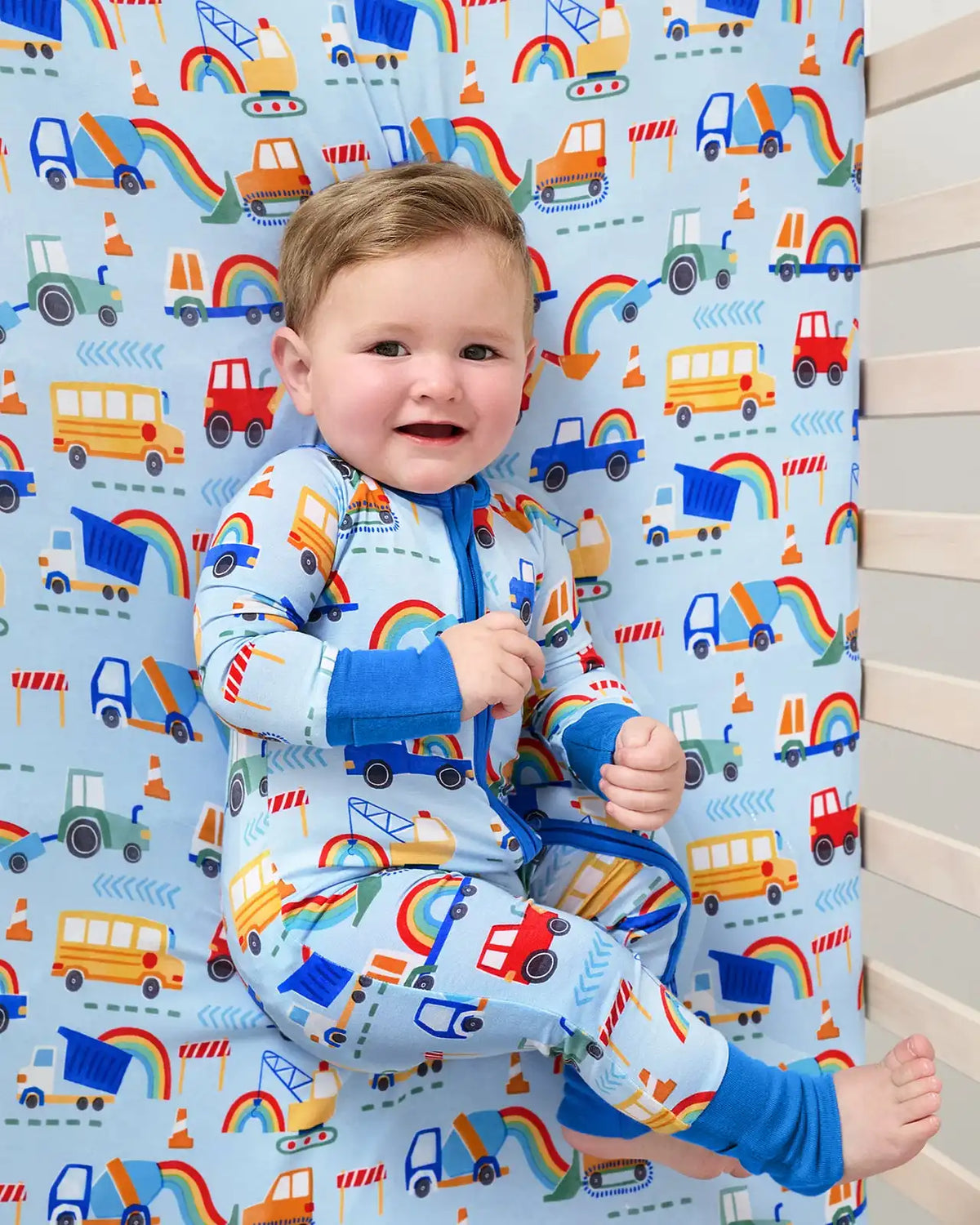 Rainbow Trucks Fitted Crib Sheet