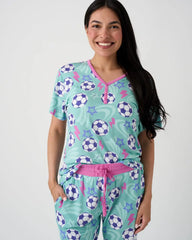 Aqua Soccer Stars Women's Short Sleeve Pajama Top