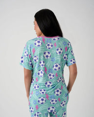 Aqua Soccer Stars Women's Short Sleeve Pajama Top