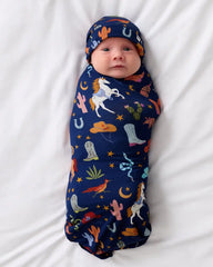 Blue Rancher Roundup Swaddle & Beanie Set