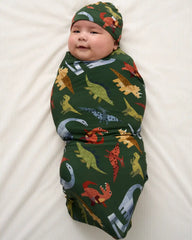 Roar & Explore Green Swaddle & Beanie Set