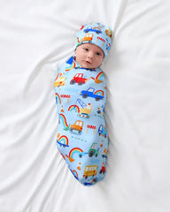 Rainbow Trucks Swaddle & Beanie Set