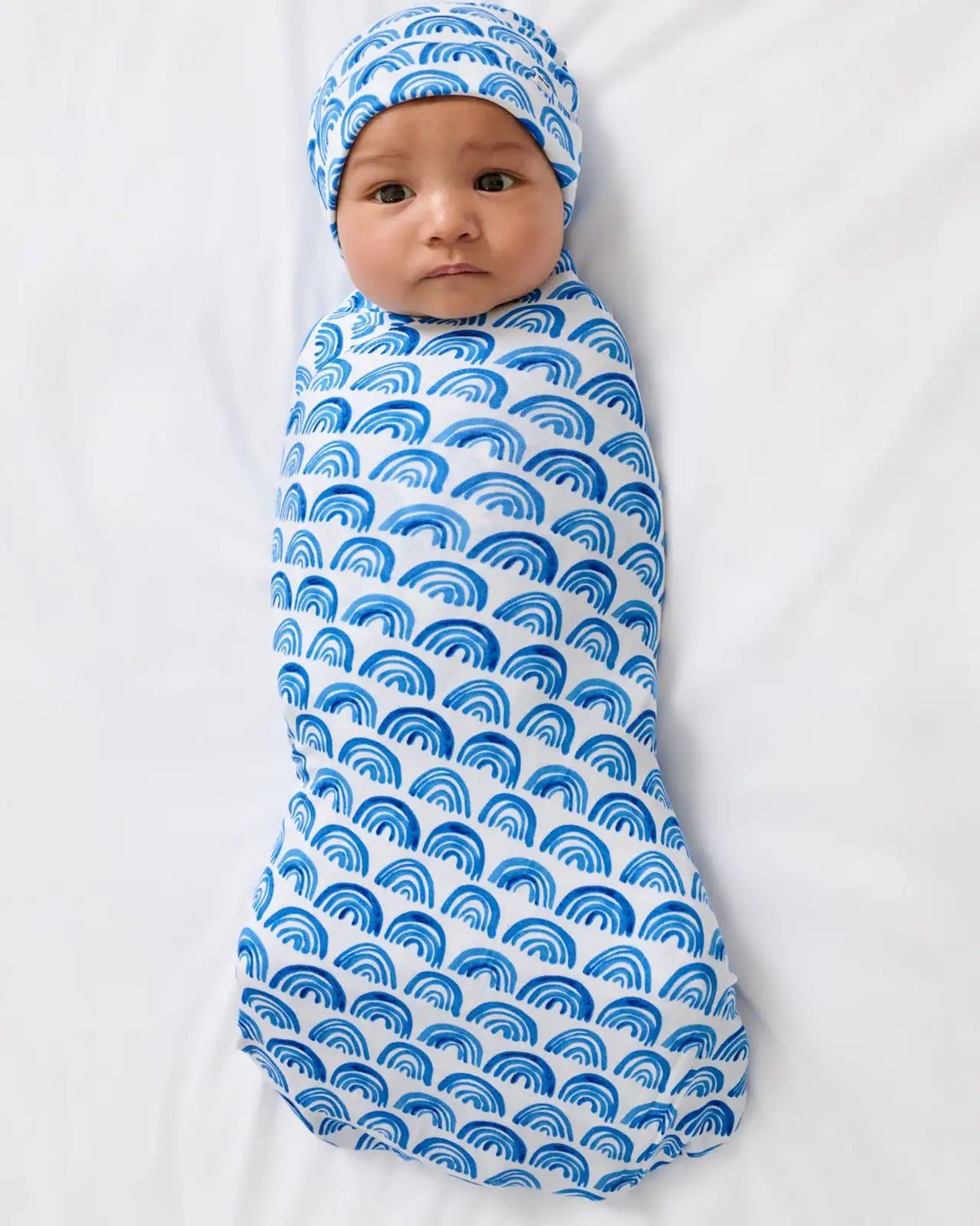Blue Rainbows Swaddle & Beanie Set