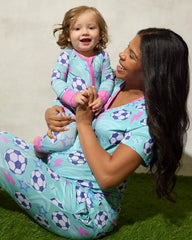 Aqua Soccer Stars Women's Short Sleeve Pajama Top