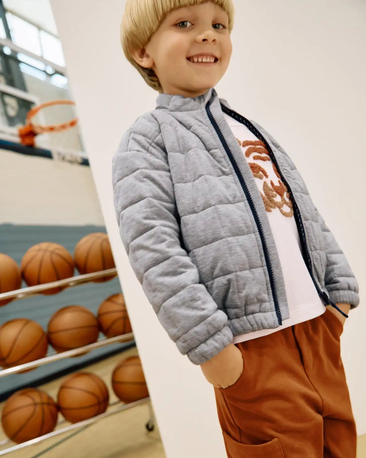 Heather Gray Quilted Track Jacket