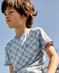 Dusk Blue Checks Relaxed Pocket Tee