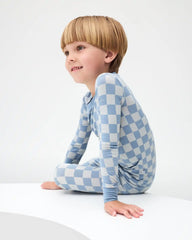 Dusk Blue Checks Two-Piece Pajama Set