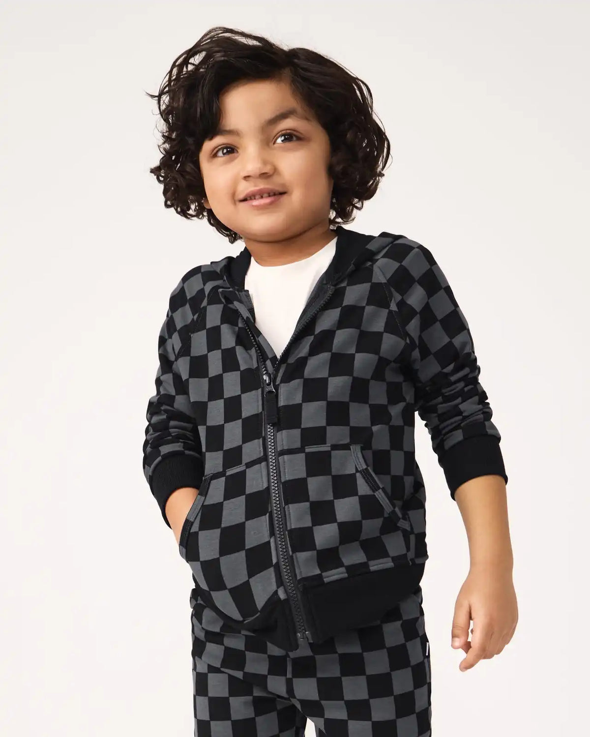 Monochrome Checks Zip Hoodie