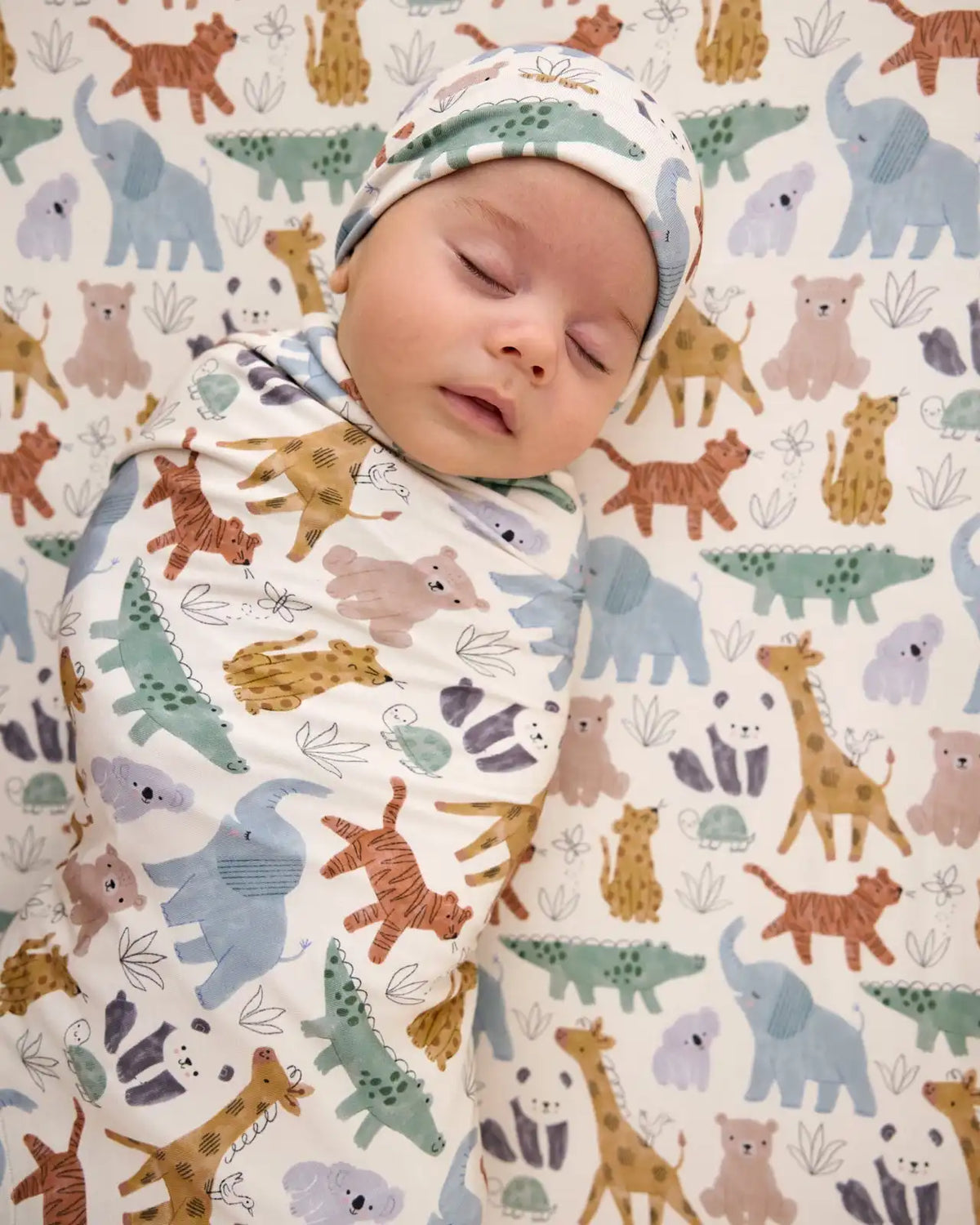Sweet Safari Swaddle & Infant Beanie Set