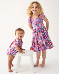 Sweet Sprigs Puff Sleeve Smocked Dress