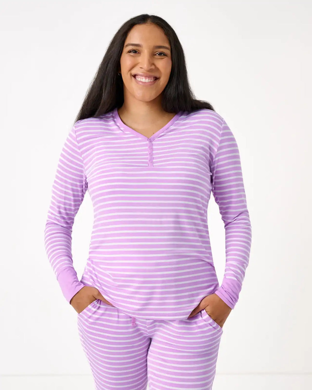 Sweet Orchid Stripe Women's Long Sleeve Pajama Top