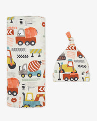 Mini Builders Swaddle & Hat Set