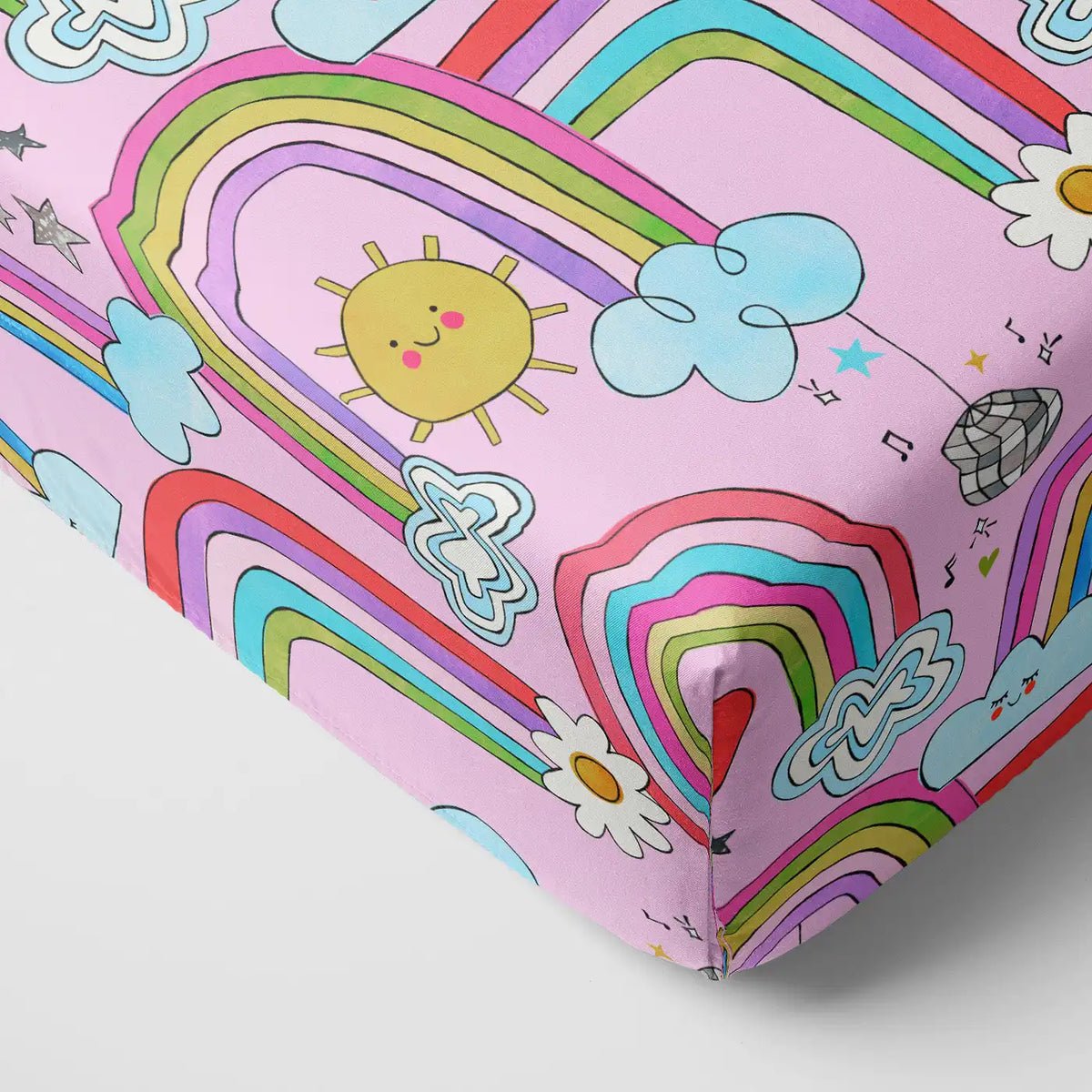 Disco Rainbows Fitted Crib Sheet