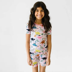 Pink Jurassic Jungle Two-Piece Short Sleeve & Shorts Pajama Set