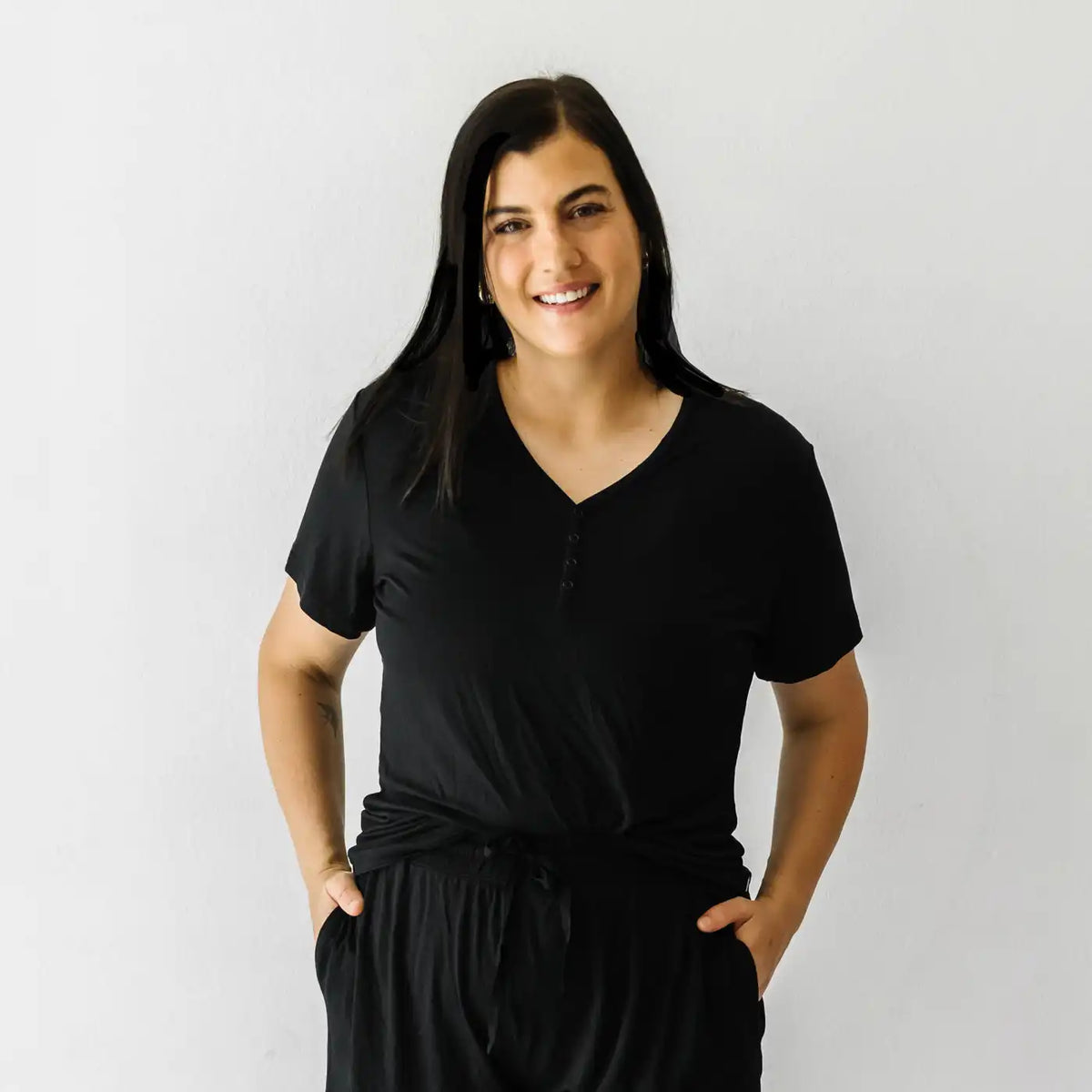 Black Women's Short Sleeve Pajama Top