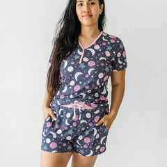 Pink To the Moon & Back Women's Short Sleeve Pajama Top
