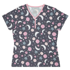 Pink To the Moon & Back Women's Short Sleeve Pajama Top